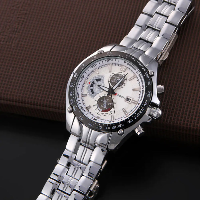 CURREN 8083 Reloj para Hombre Impermeable con Banda de Acero y Calendario
