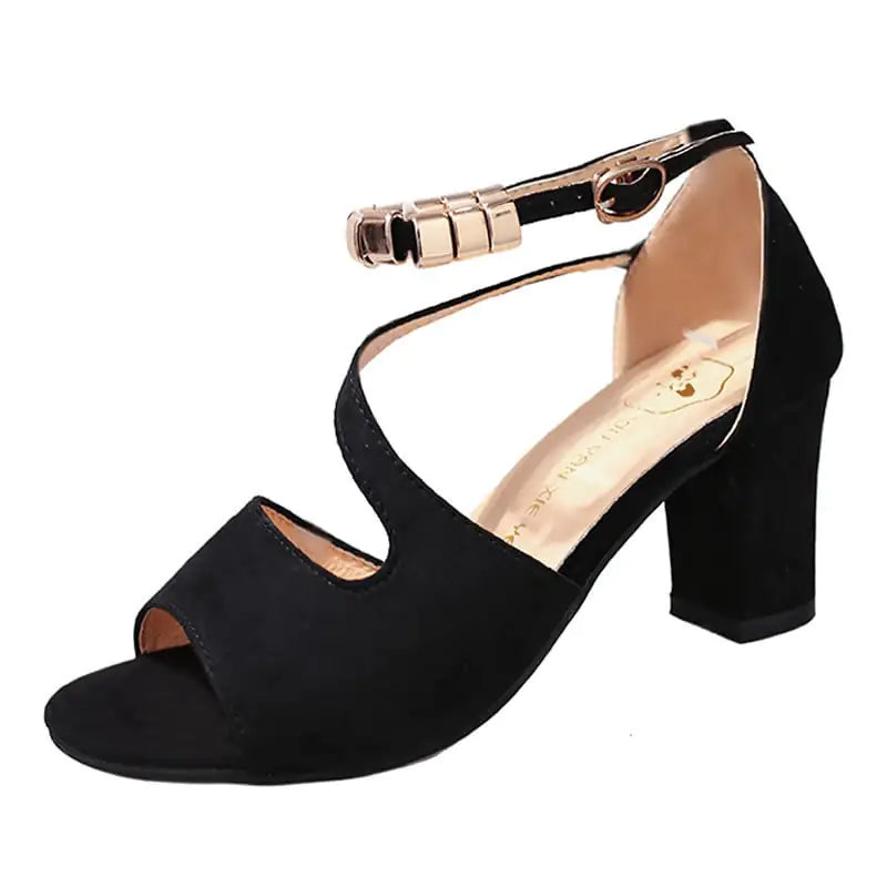 Sandalias de moda para mujer con tacón medio grueso y hebilla