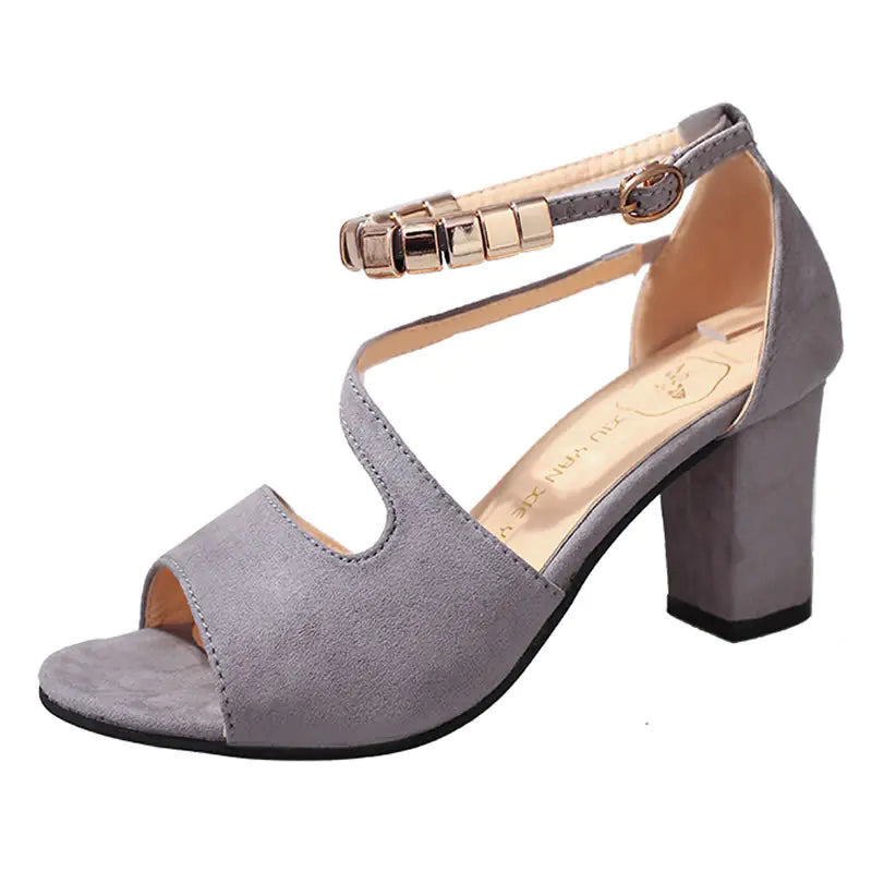 Sandalias de moda para mujer con tacón medio grueso y hebilla