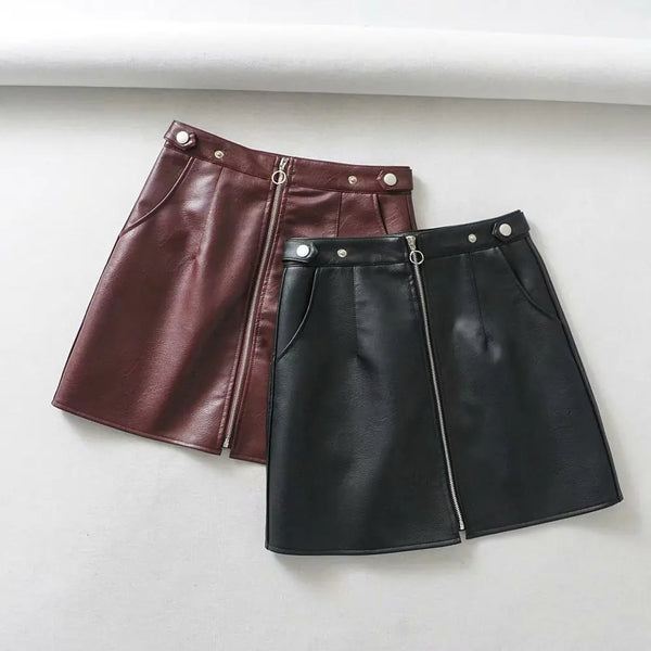 Chic High Waist PU Leather Skirt