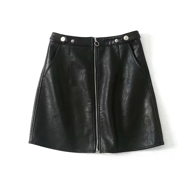 Chic High Waist PU Leather Skirt