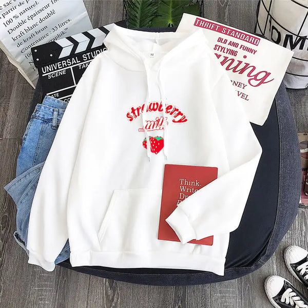 Sudadera Harajuku con Gráfico de Leche de Fresa