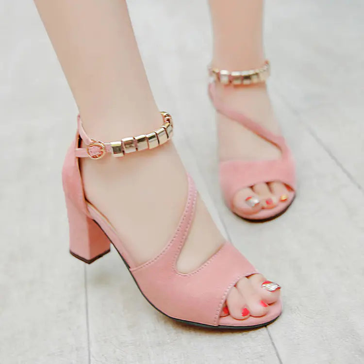 Sandalias de moda para mujer con tacón medio grueso y hebilla