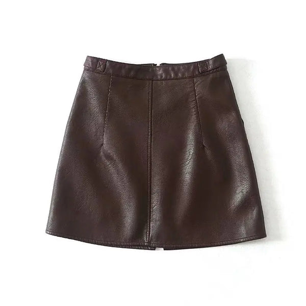 Chic High Waist PU Leather Skirt