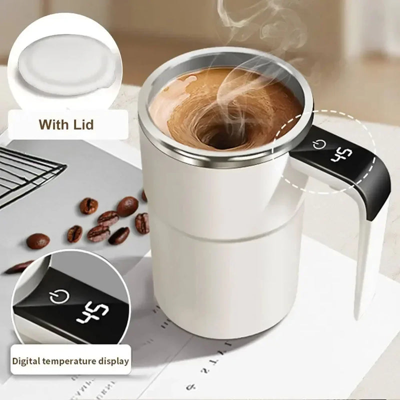 Taza magnética automática con agitación automática y pantalla LCD, taza mezcladora de acero inoxidable para café y leche, tazas térmicas inteligentes recargables por USB