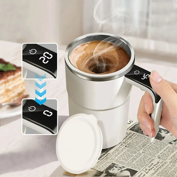 Taza magnética automática con agitación automática y pantalla LCD, taza mezcladora de acero inoxidable para café y leche, tazas térmicas inteligentes recargables por USB