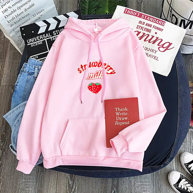 Sudadera Harajuku con Gráfico de Leche de Fresa
