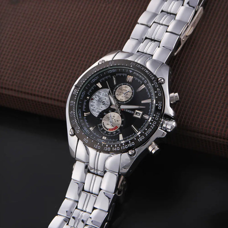 CURREN 8083 Reloj para Hombre Impermeable con Banda de Acero y Calendario