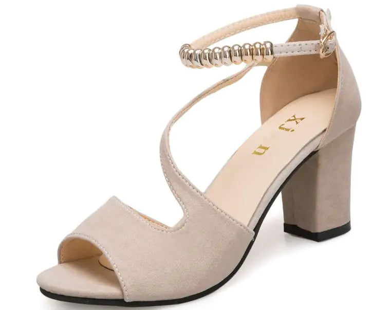 Sandalias de moda para mujer con tacón medio grueso y hebilla